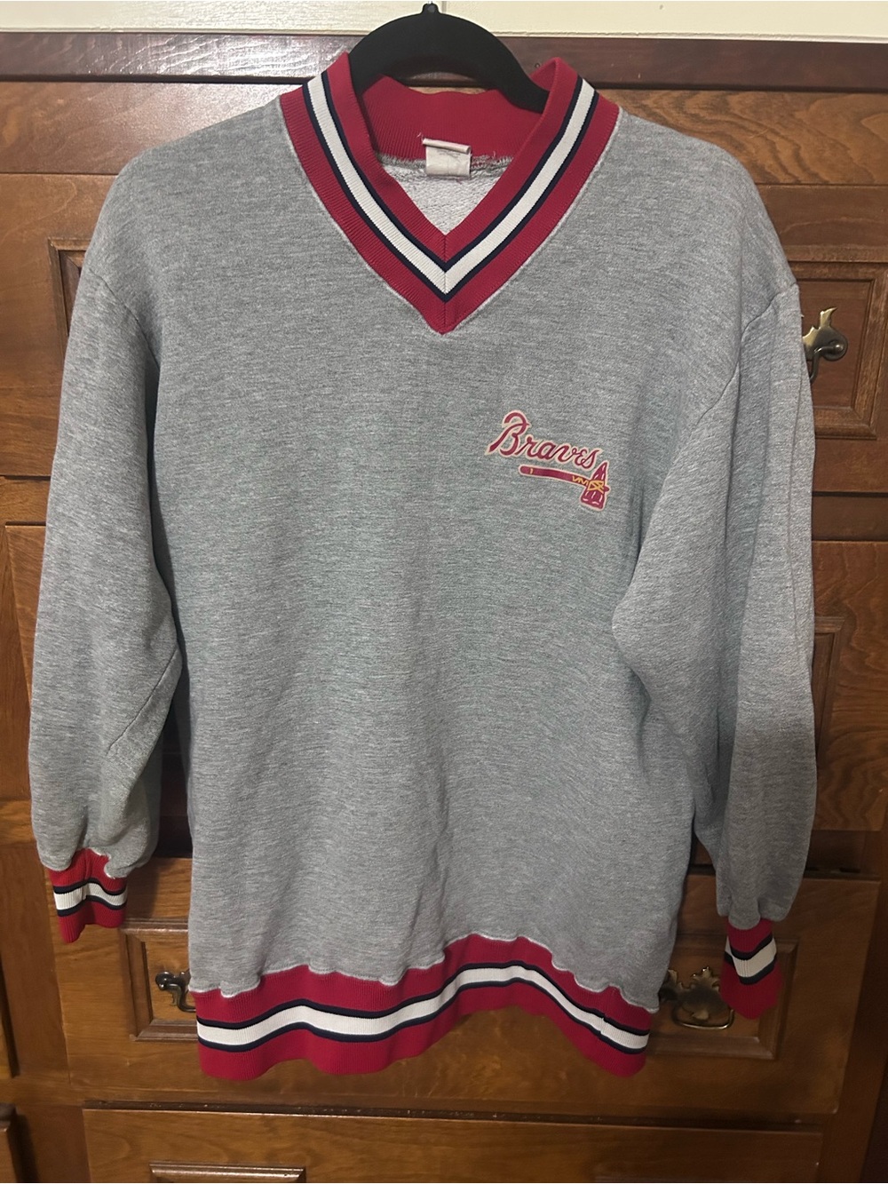 Wilson Gray Pullover Crewneck with Red & White Striping